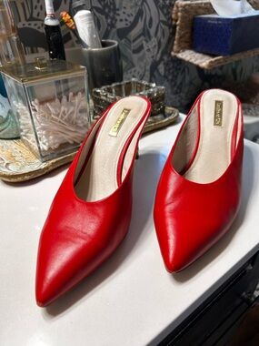 Louise et Cie Cherry Red Leather Kitten Heel Mule Pumps Size 9.5